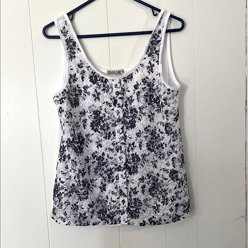 Blue Floral Print Sleeveless Top
